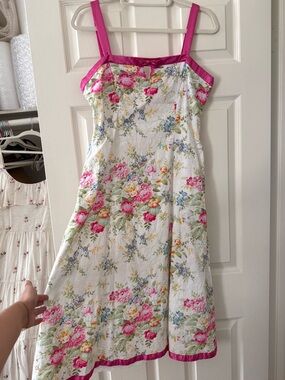 Dressbarn Floral Pink Trim Midi Sundress with Bow